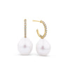 Freshwater Pearl & Pave Diamond Huggie Earrings in 9ct Yellow Gold