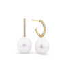 Freshwater Pearl & Pave Diamond Huggie Earrings in 9ct Yellow Gold