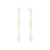 Freshwater Pearl Stationed Drop Earrings in 9ct Yellow Gold