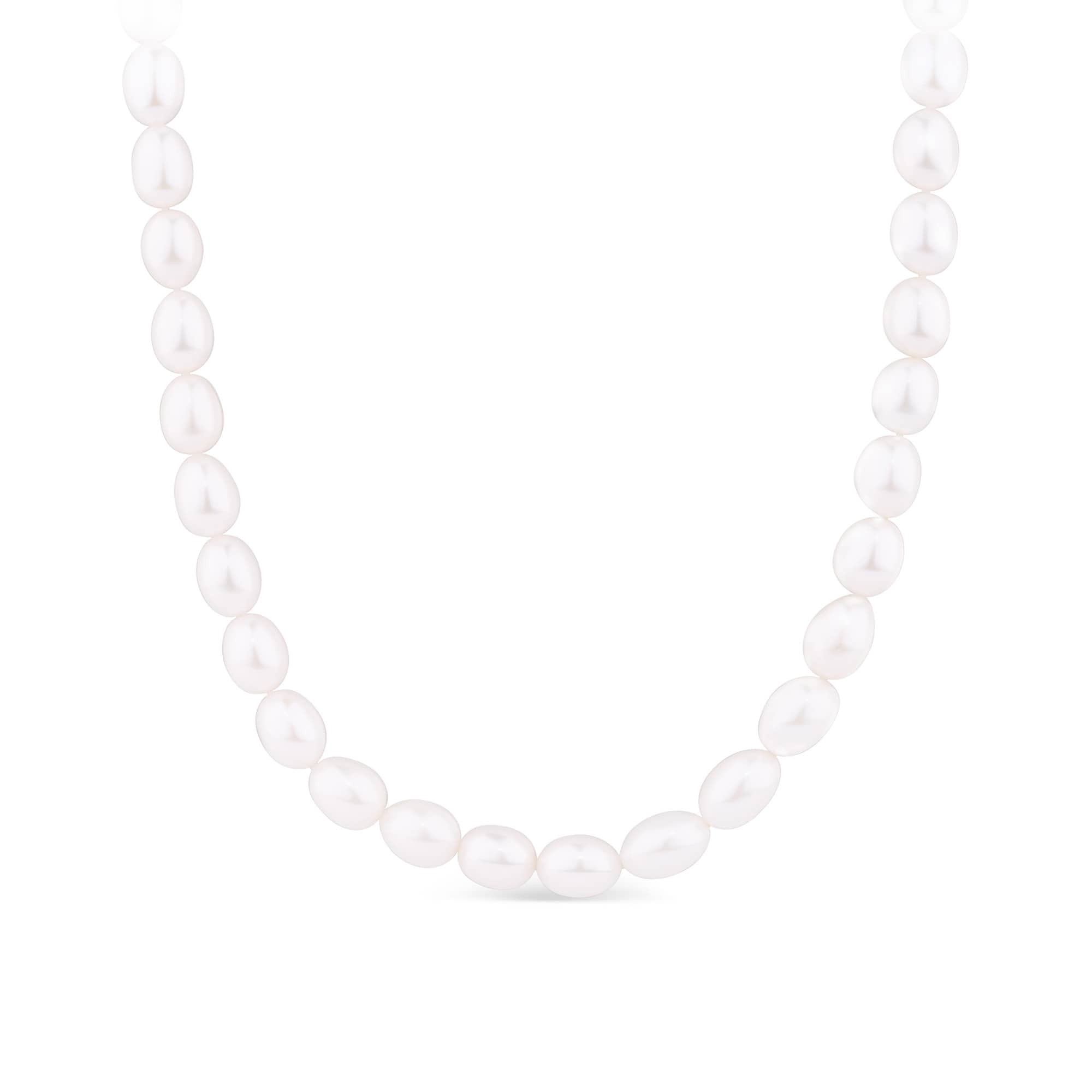 8mm Freshwater Oval Pearl Strand Necklace with 9ct Gold Clasp