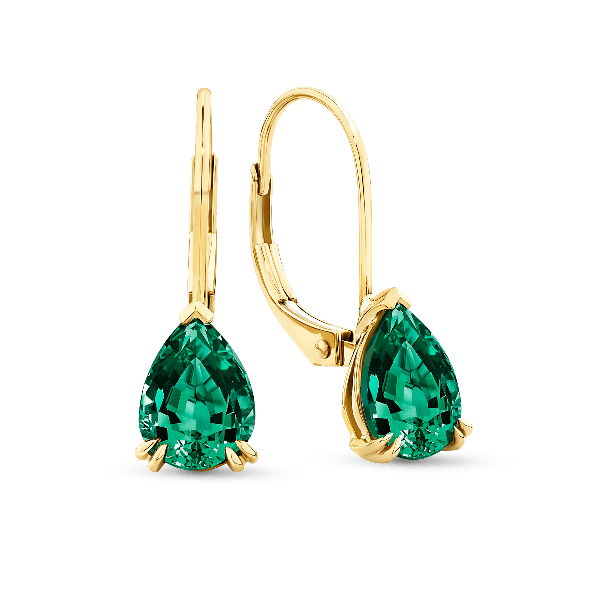 2.10ct TW Created Emerald Pear Earrings in 9ct Yellow Gold