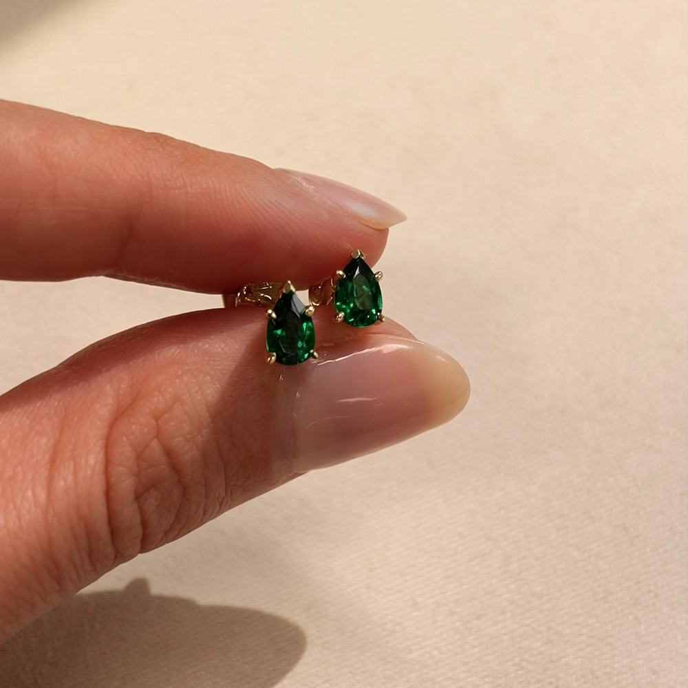 Created Emerald Studs in 9ct Yellow Gold