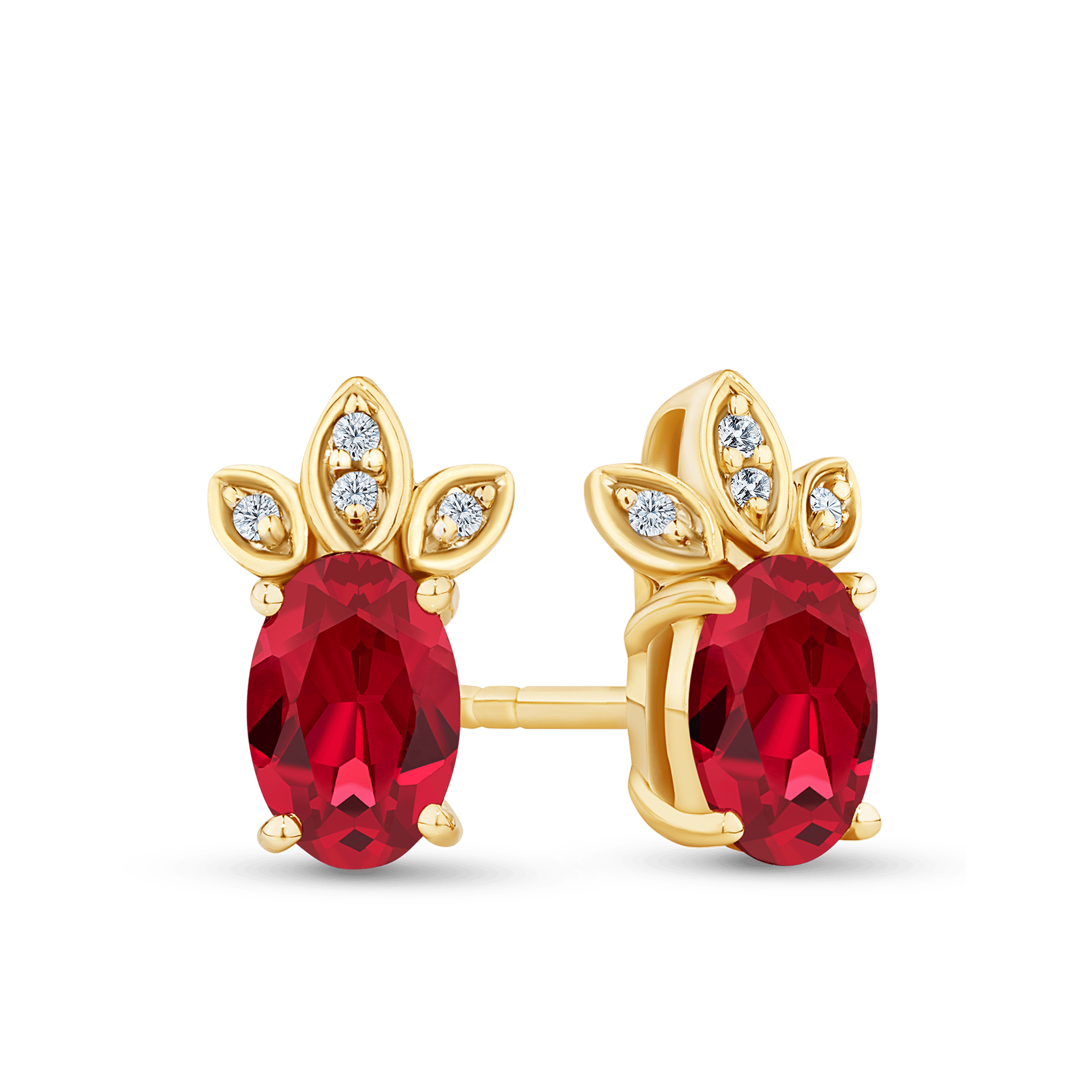 Created Ruby & Diamond Stud Earrings in 9ct Yellow Gold