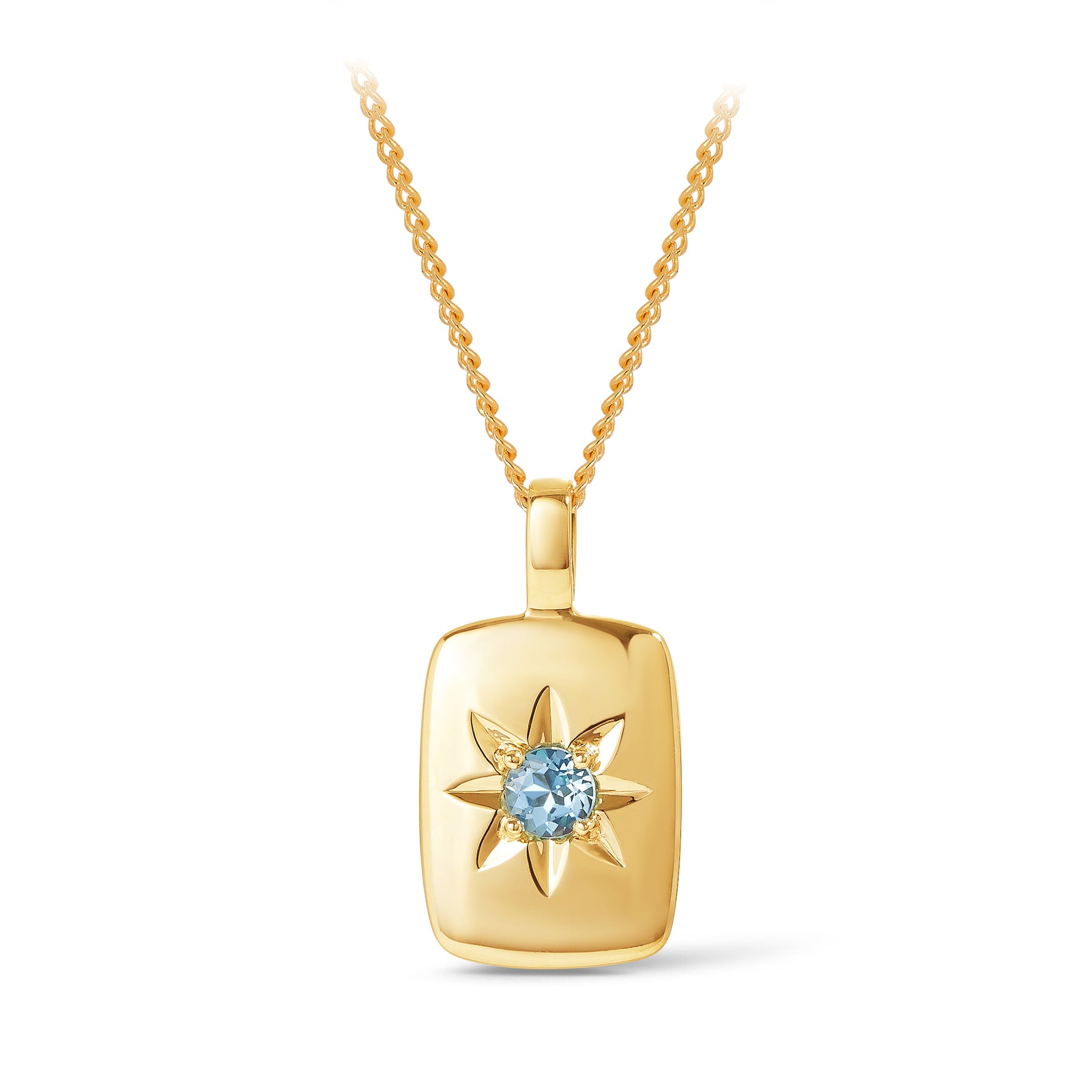 Aquamarine Starset Rectangular Pendant in 9ct Yellow Gold