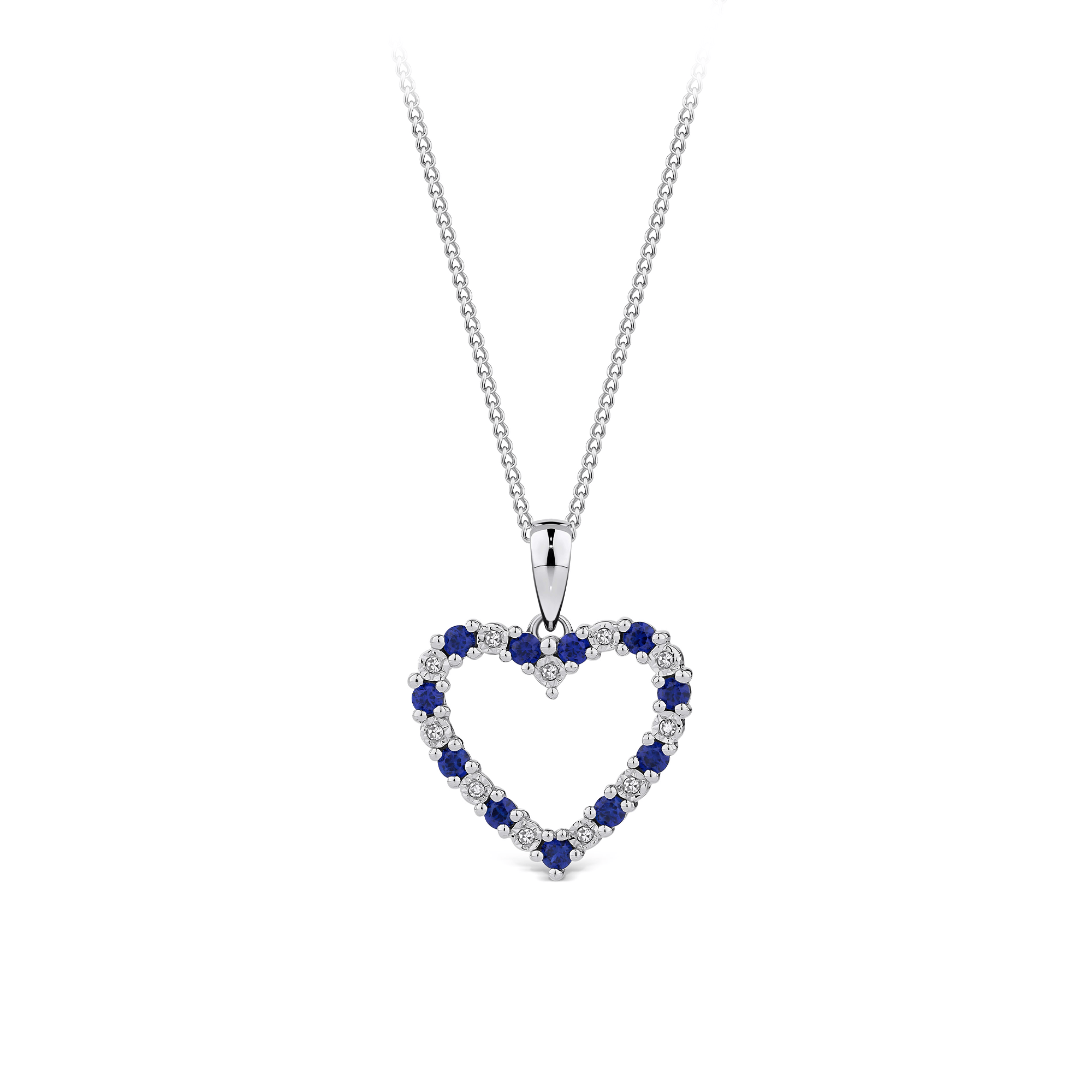 Created Sapphire & Diamond Heart Pendant in 9ct White Gold