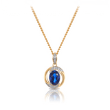 Sapphire & Diamond Oval Pendant in 9ct Yellow Gold