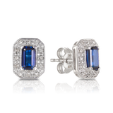 Created Sapphire & Diamond Halo Stud Earrings in 9ct White Gold
