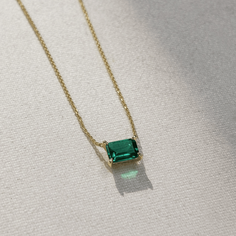 Created Emerald Claw Set Necklace in 9ct Yellow Gold