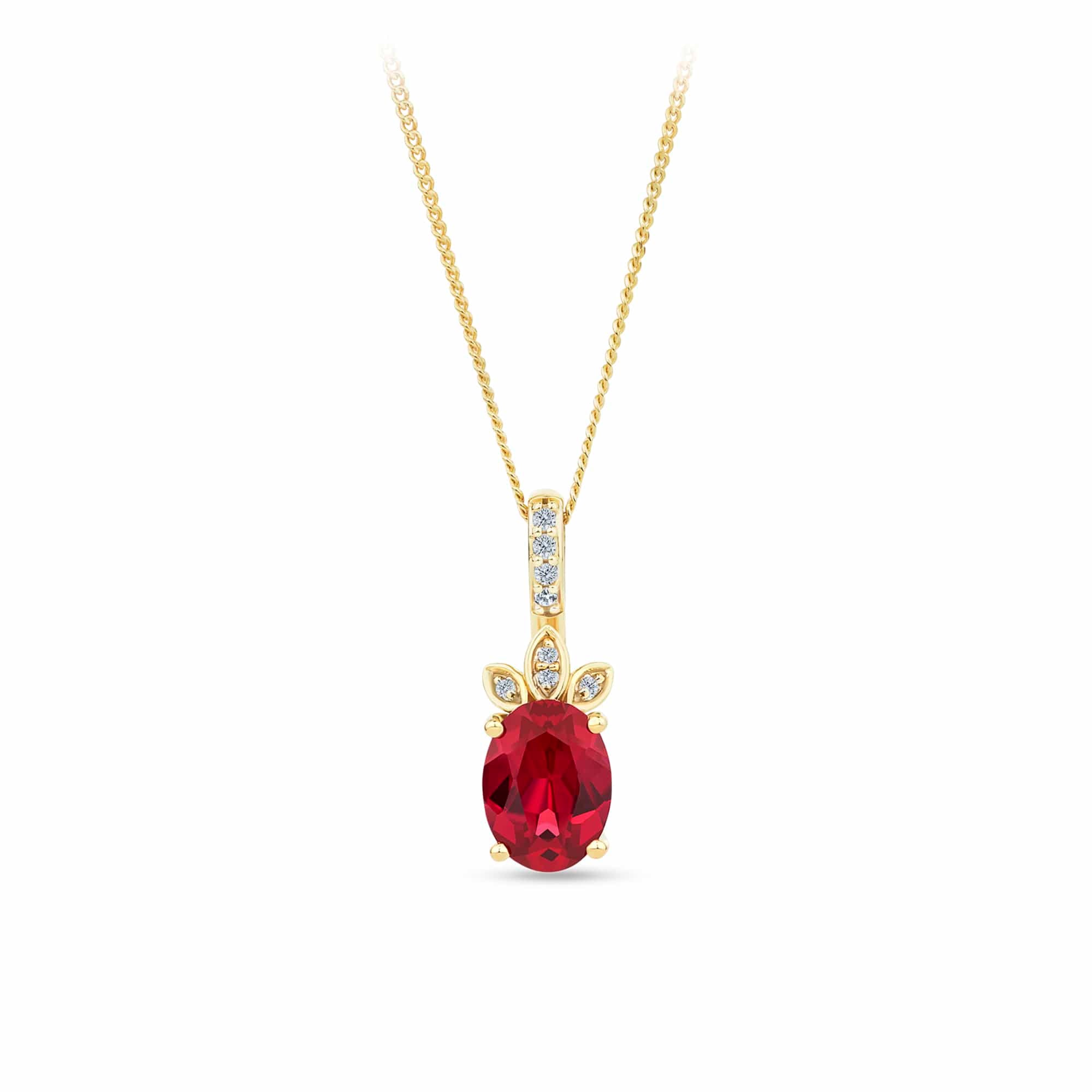 Created Ruby & Diamond Pendant in 9ct Yellow Gold