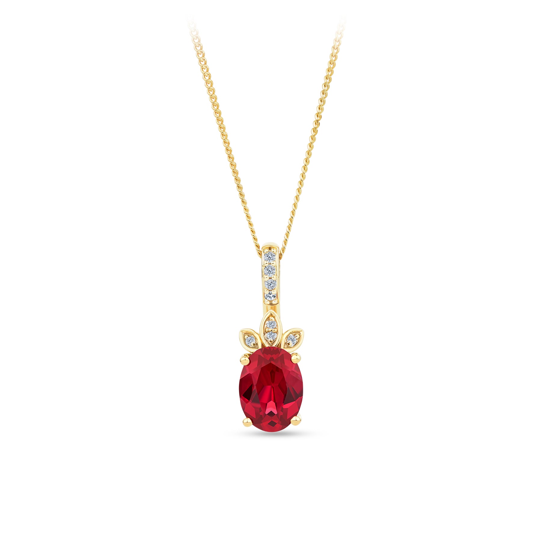 Created Ruby & Diamond Pendant in 9ct Yellow Gold