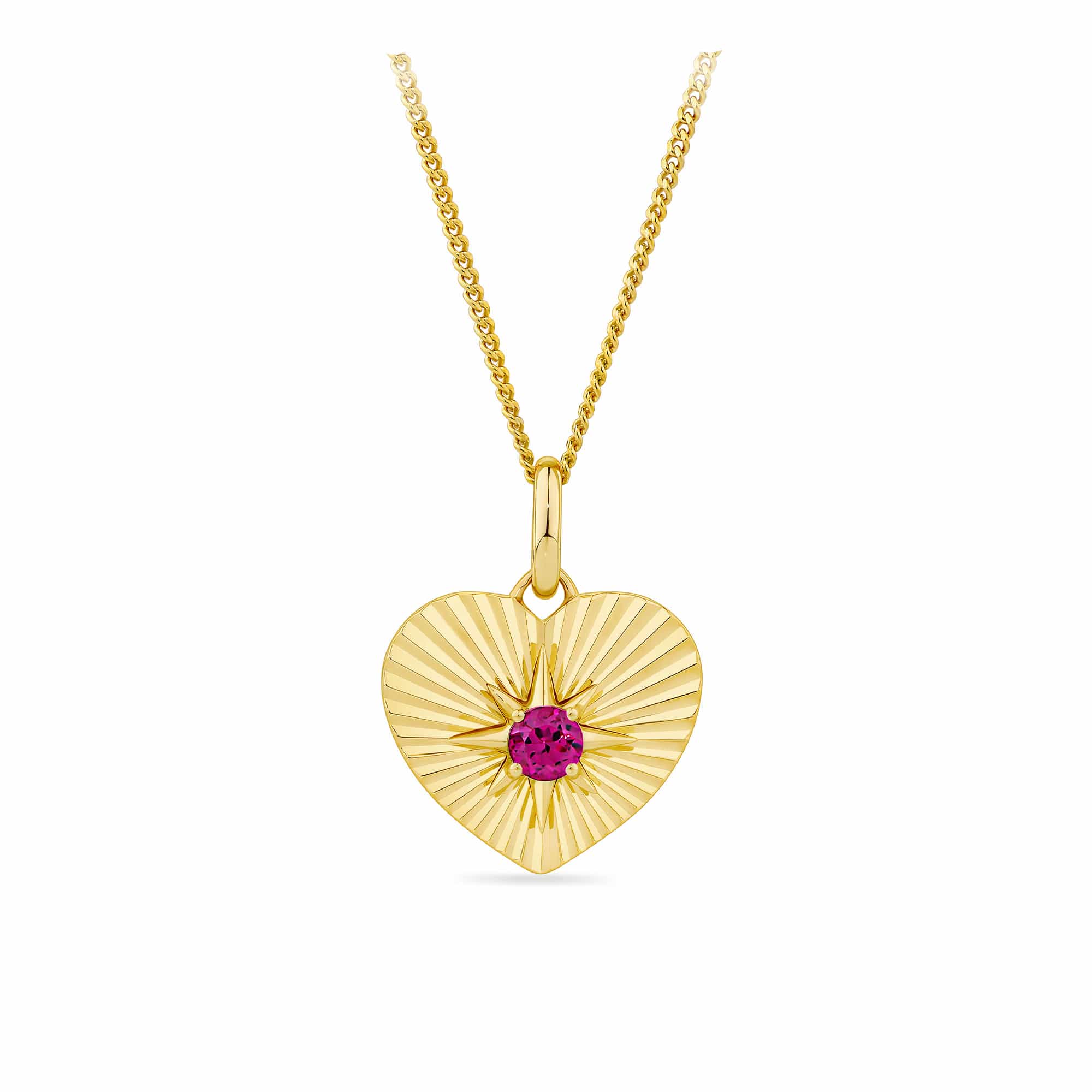 Created Ruby Heart Starburst Pendant in 9ct Yellow Gold