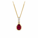 Pear Created Ruby & Diamond Bezel Set Pendant in 9ct Yellow Gold
