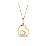 Double Heart Diamond Cut Pendant in 9ct Yellow Gold