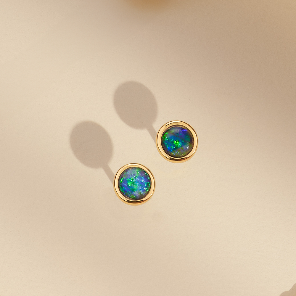Triplet Opal Stud Earrings in 9ct Yellow Gold