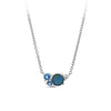 Front-on view of the Wallace Bishop Triplet Opal, Swiss Blue Topaz, London Blue Topaz & Lab-Grown-Diamond Cluster Necklace in Sterling Silver, reference 36NKCLUSS, on a 500mm (approximately 19.7 inch) cable chain. A round triplet opal sits in a claw set cluster with two blue topaz and a small lab-grown diamond.