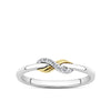 Front-on view of the Wallace Bishop 0.05 TDW Round Diamond Infinity Ring in Sterling Silver & 9ct Yellow Gold, reference 37RGINFTYO, on a plain polished band. The ring features an infinity symbol with 9 small round brilliant cut natural diamonds set into the silver half, and a plain yellow gold half.