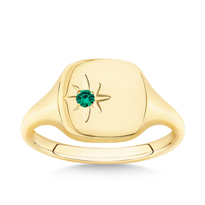 Created Emerald Signet Ring in 9ct Yellow Gold