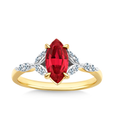 Marquise Created Ruby & Diamond Ring in 9ct Yellow Gold