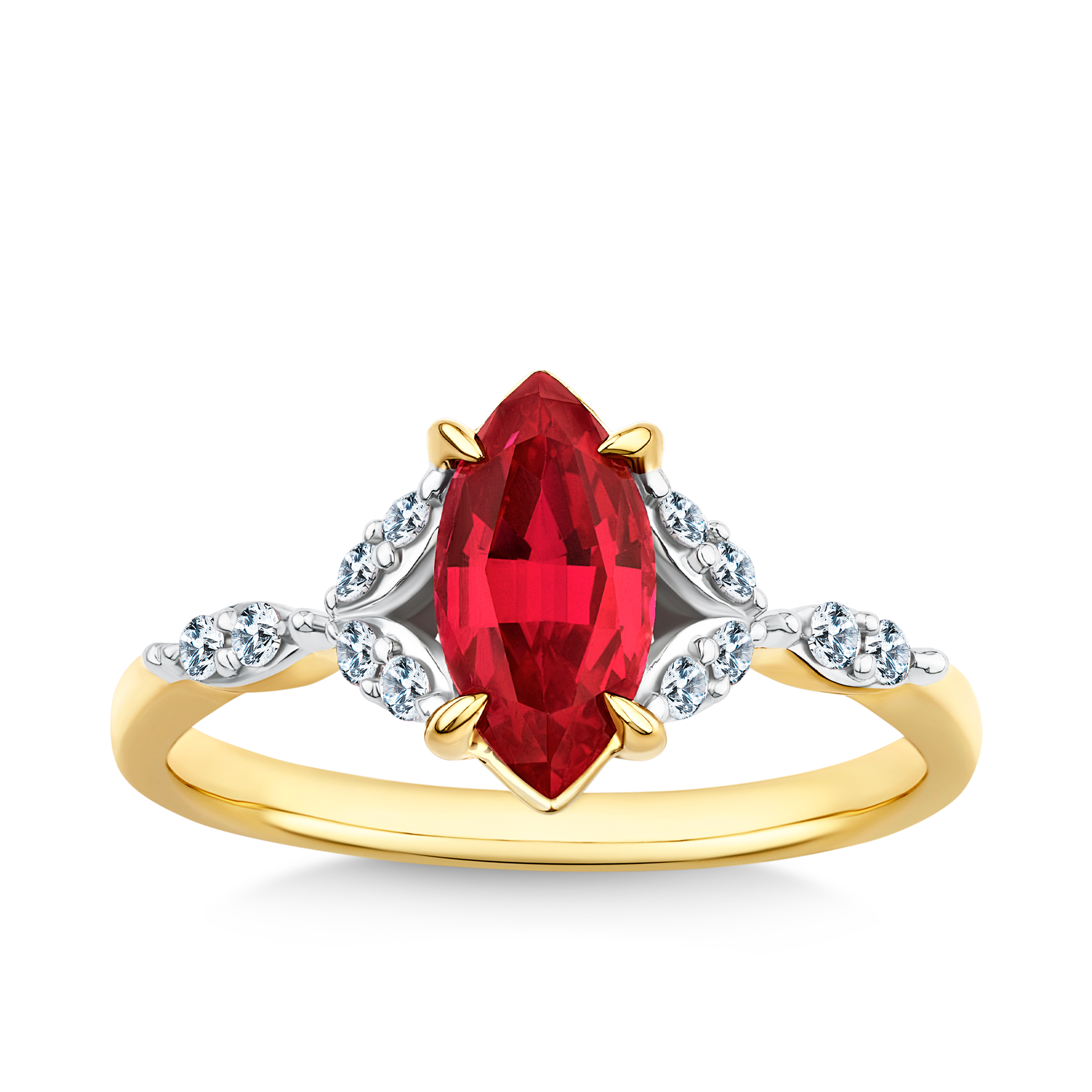 Marquise Created Ruby & Diamond Ring in 9ct Yellow Gold