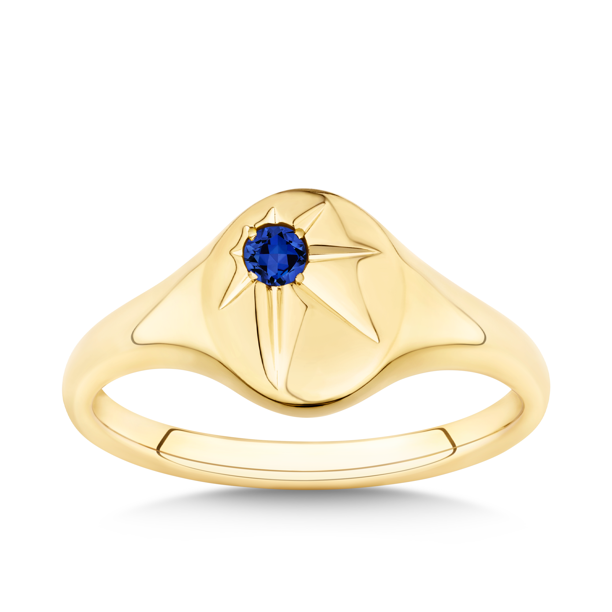 Created Sapphire Signet Ring in 9ct Yellow Gold