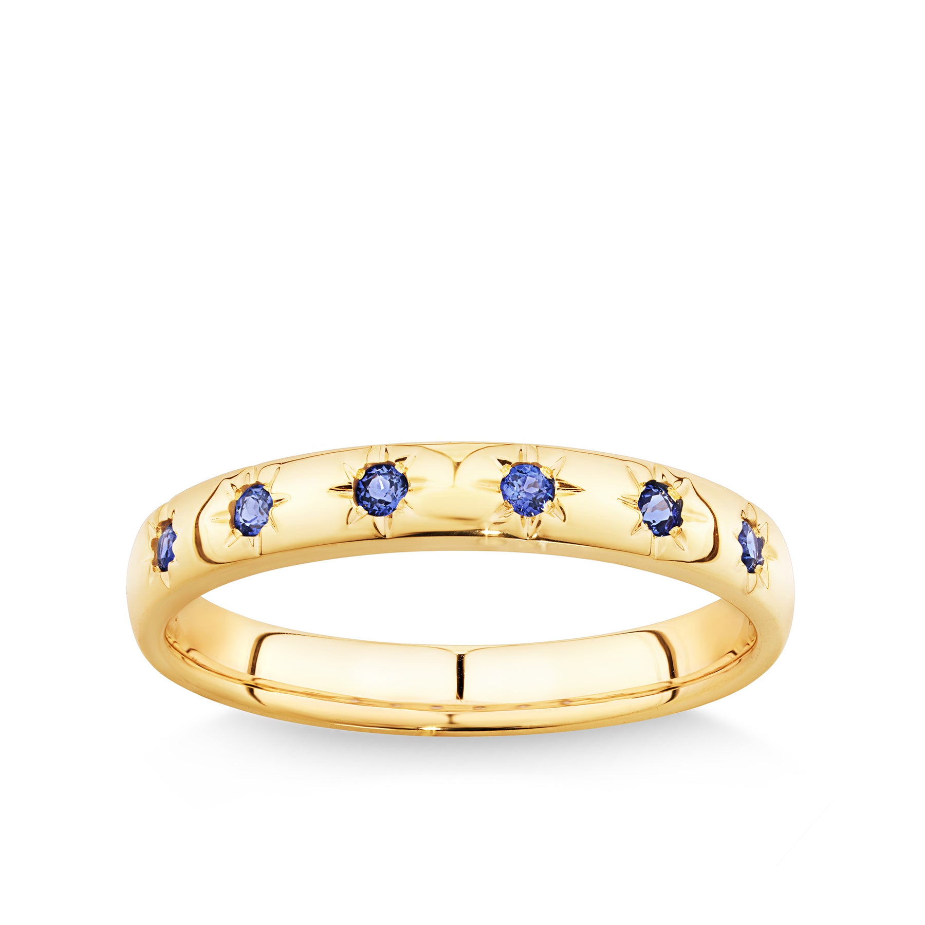 Created Ceylon Sapphire Star Set Band in 9ct Yellow Gold