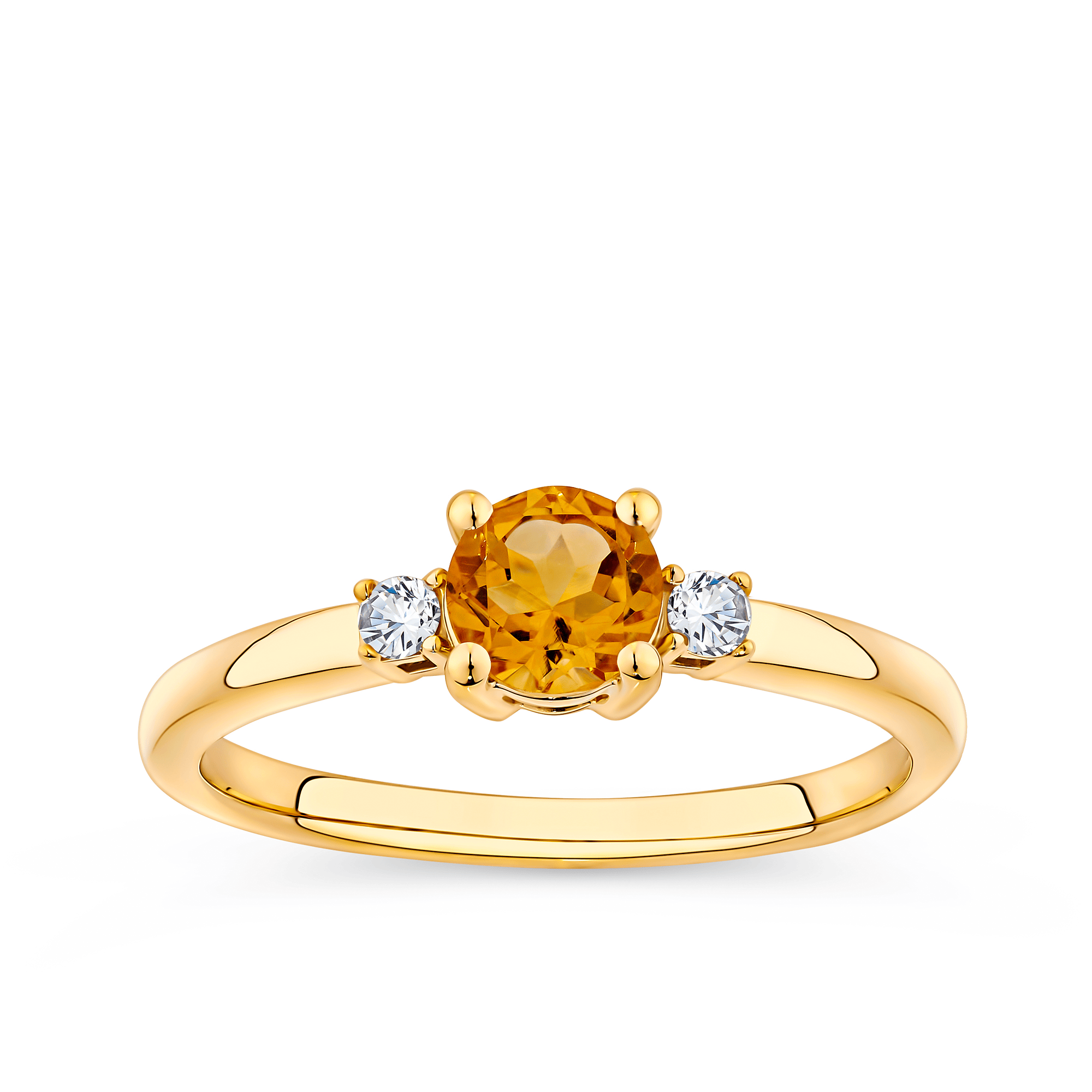 Citrine & Diamond Trilogy Ring in 9ct Yellow Gold