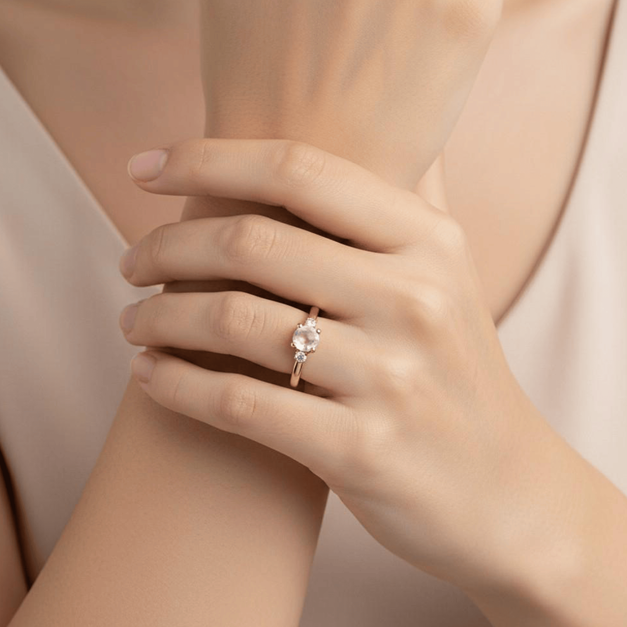 Moonstone and Diamond Trilogy Ring in 9ct Yellow Gold