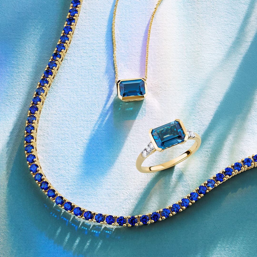 London Blue Topaz Emerald Cut Necklace in 9ct Yellow Gold