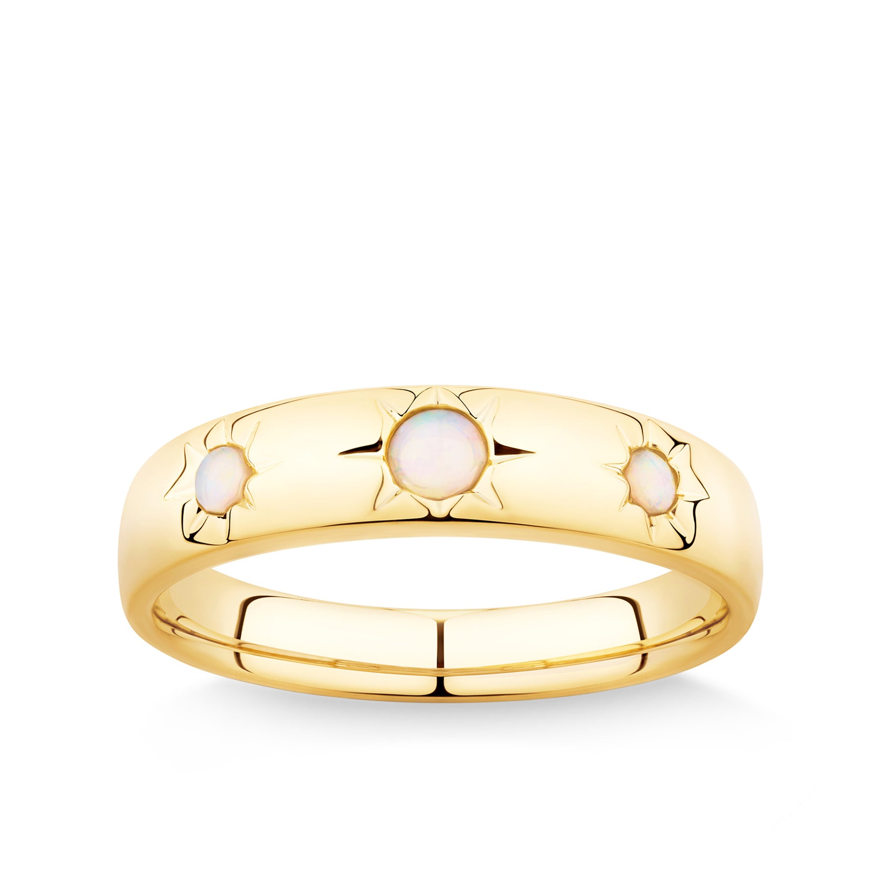 Solid Opal Star Set Band in 9ct Yellow Gold