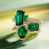 Created Emerald & Diamond Trilogy Ring in 9ct Yellow Gold