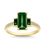 Created Emerald & Diamond Trilogy Ring in 9ct Yellow Gold