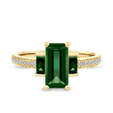 Created Emerald & Diamond Trilogy Ring in 9ct Yellow Gold