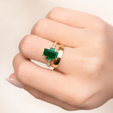 Created Emerald & Diamond Trilogy Ring in 9ct Yellow Gold
