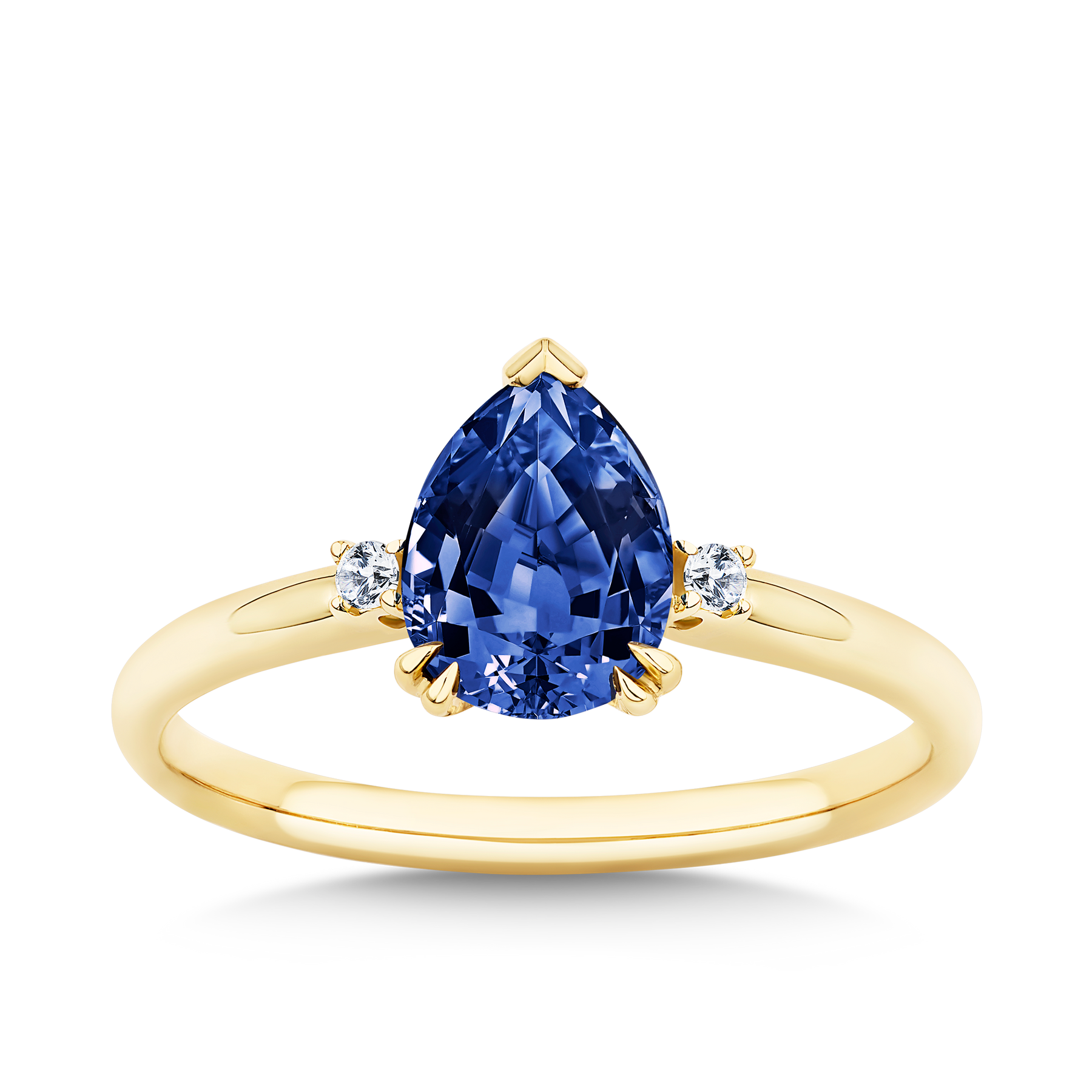 Created Sapphire & Diamond Pear Ring in 9ct Yellow Gold