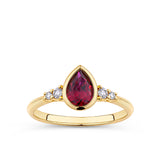 1.00ct TW Pear Cut Created Ruby & Diamond Bezel Set Ring in 9ct Yellow Gold