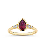 1.00ct TW Pear Cut Created Ruby & Diamond Bezel Set Ring in 9ct Yellow Gold