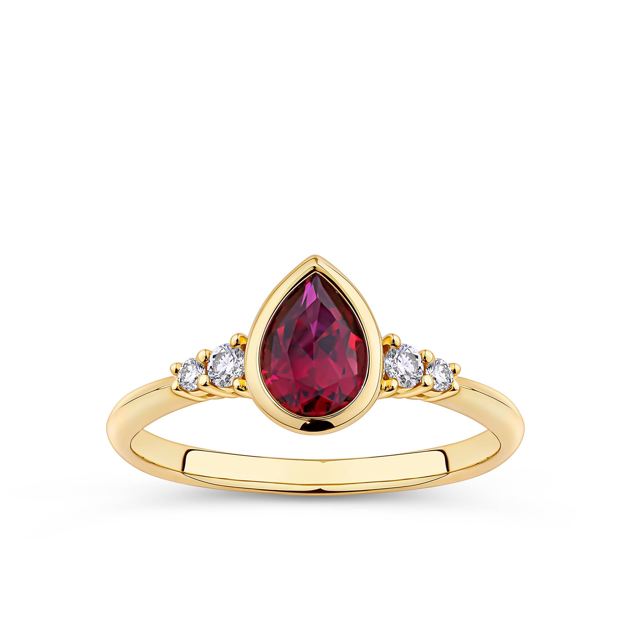 1.00ct TW Pear Cut Created Ruby & Diamond Bezel Set Ring in 9ct Yellow Gold