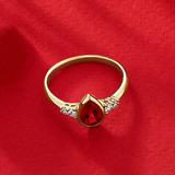 1.00ct TW Pear Cut Created Ruby & Diamond Bezel Set Ring in 9ct Yellow Gold