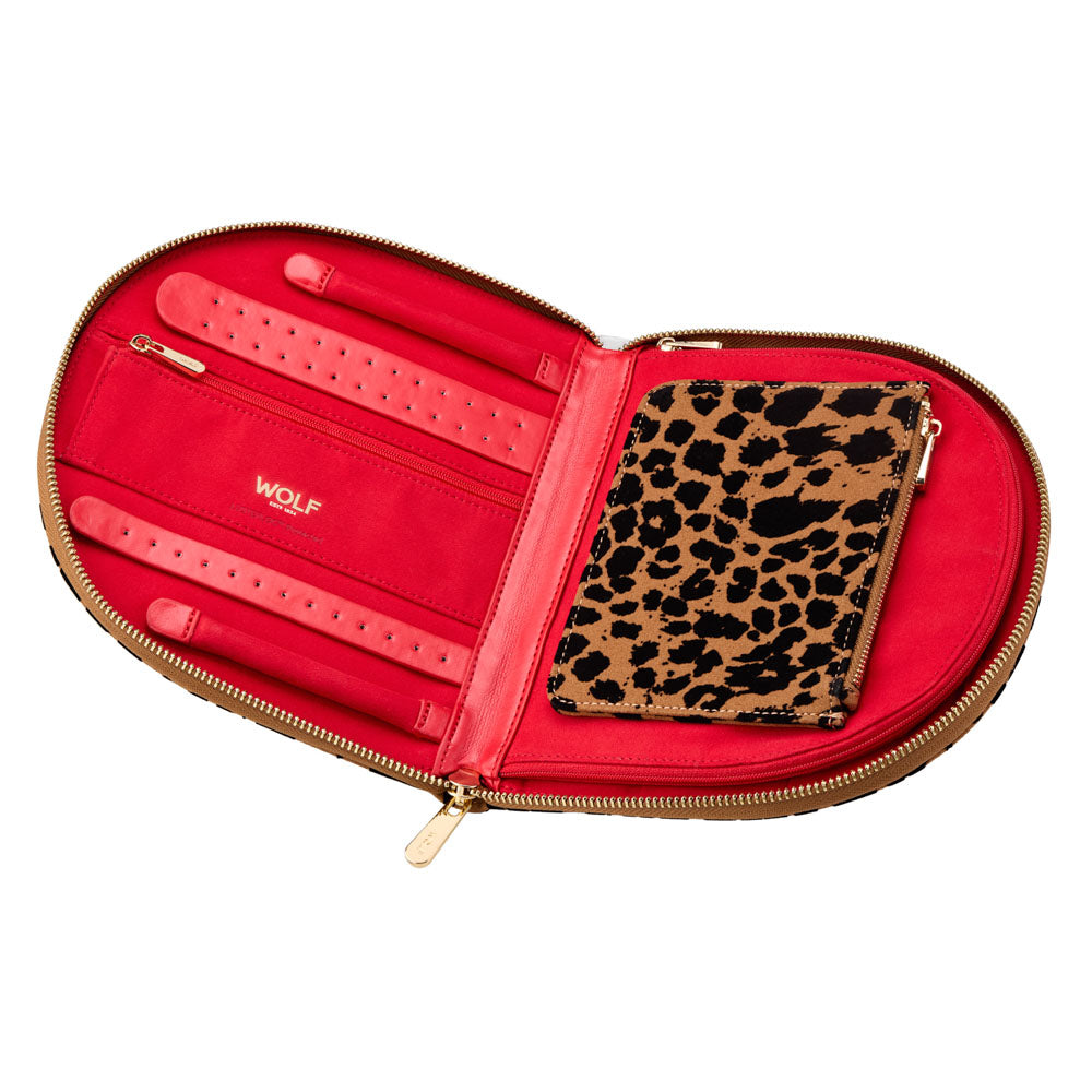 WOLF Jewellery case with Red interior and leopard zipper pouch