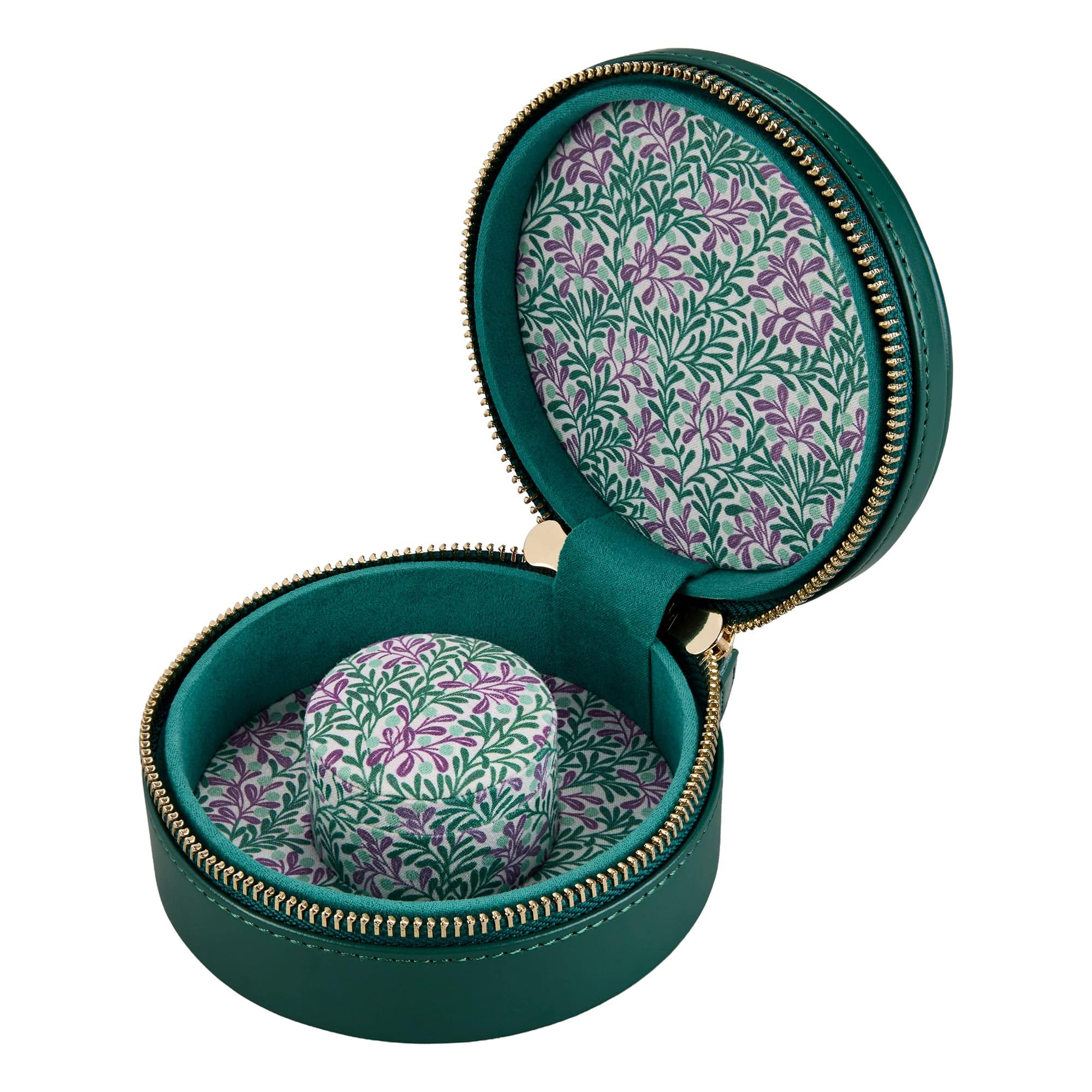 WOLF Forest Green Fruit Botanical Sophia Round Zip Jewellery Case
