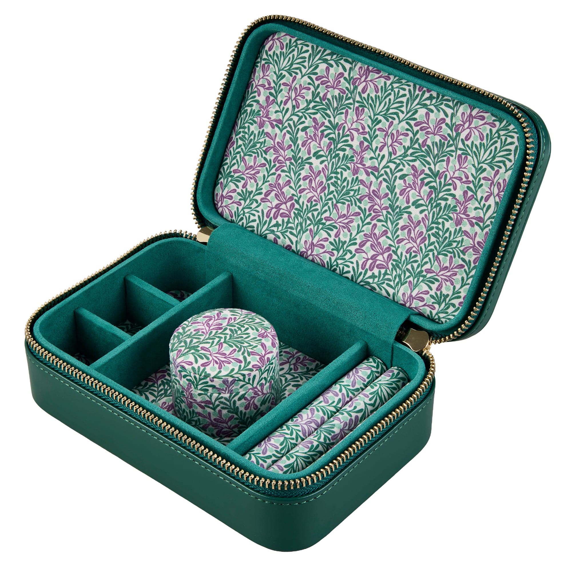 WOLF Sophia Forest Green Fruit Botanical Travel Zip Jewellery Case