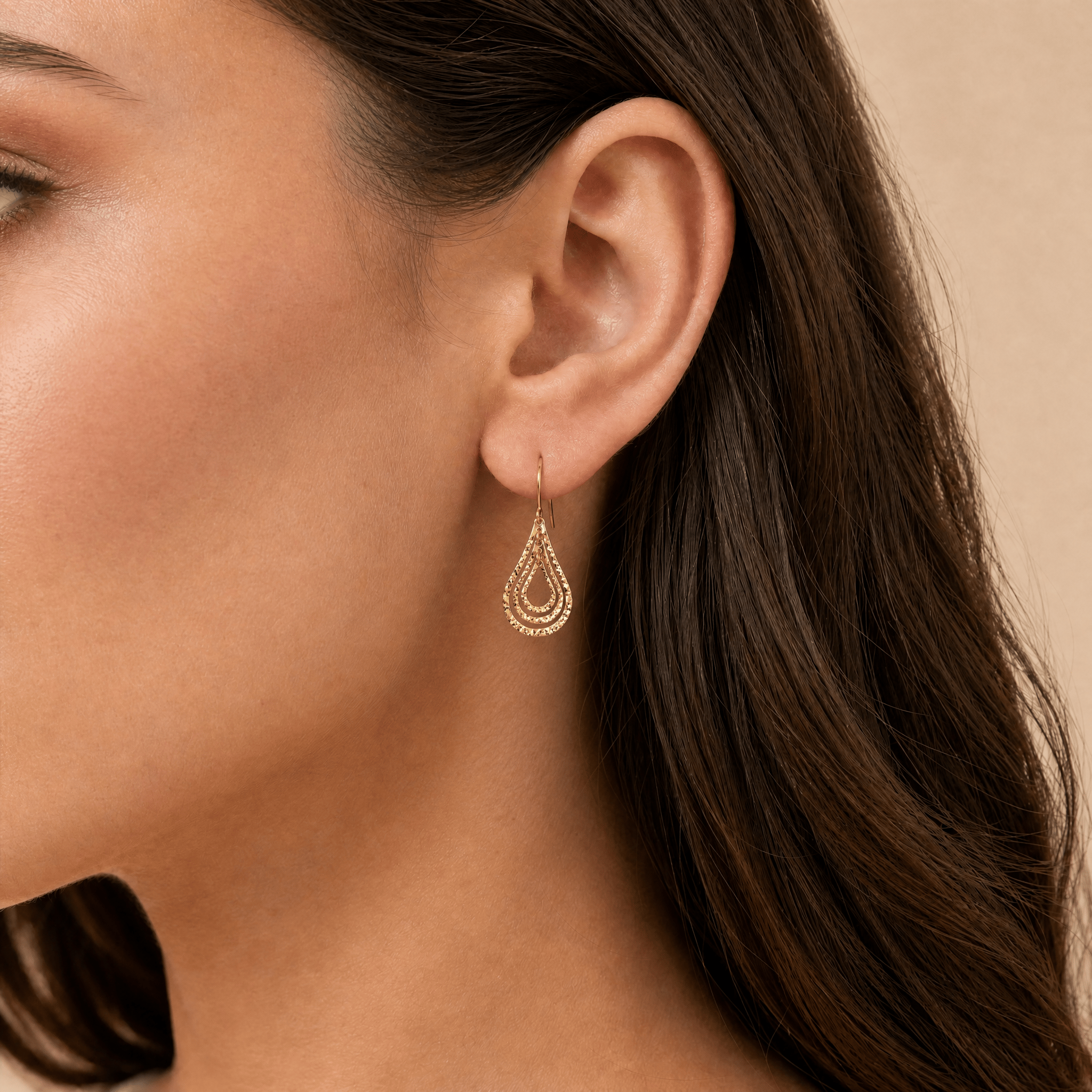 Diamond Cut Triple Pear Drop Earrings in 9ct Yellow Gold