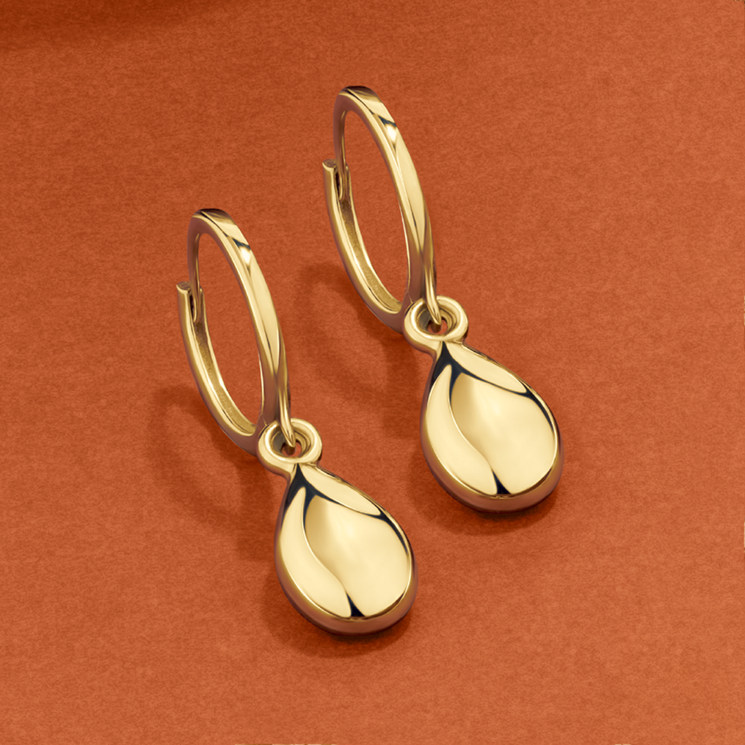 Teardrop Huggie Hoop Earrings in 9ct Yellow Gold