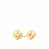 A pair of 9ct yellow gold ball stud earrings shown front on, featuring a 6mm round design with diamond-cut faceted texture. Secured with a classic butterfly backing for a delicate, everyday-ready finish.