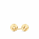 A pair of 9ct yellow gold ball stud earrings shown front on, featuring a 6mm round design with diamond-cut faceted texture. Secured with a classic butterfly backing for a delicate, everyday-ready finish.