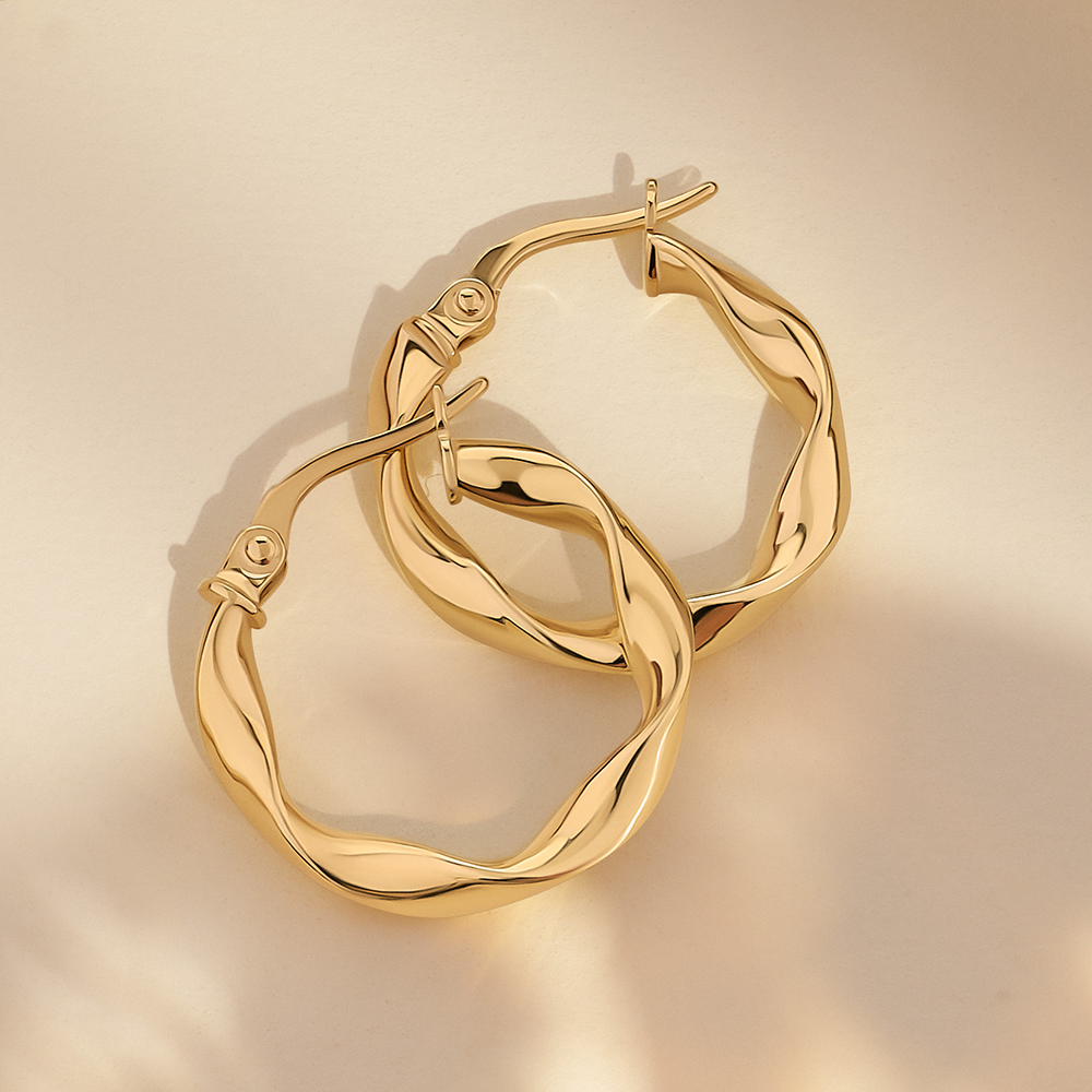 Ribbon Twist Hoop Earrings in 9ct Yellow Gold