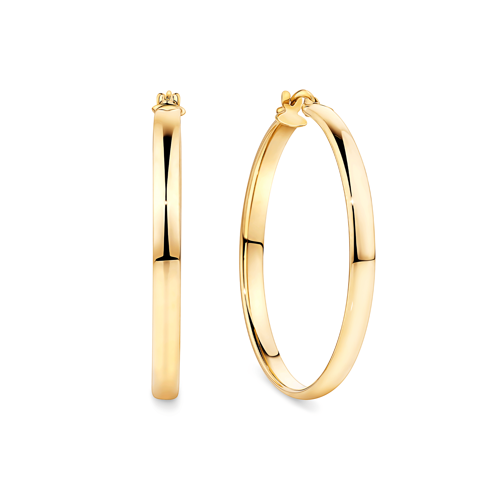 Flat Round Hoop Earrings in 9ct Yellow Gold