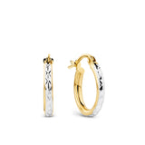 Small Diamond Cut Hoop Earrings in 9ct Yellow and White Gold