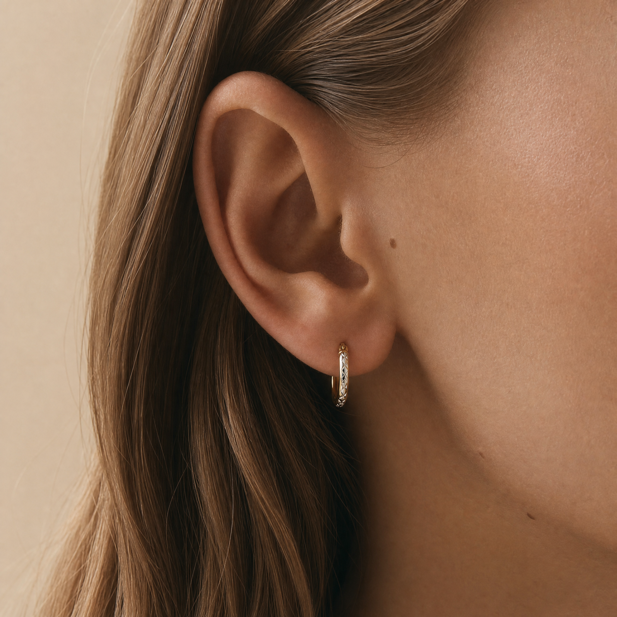 Medium Diamond Cut Hoop Earrings in 9ct Yellow and White Gold
