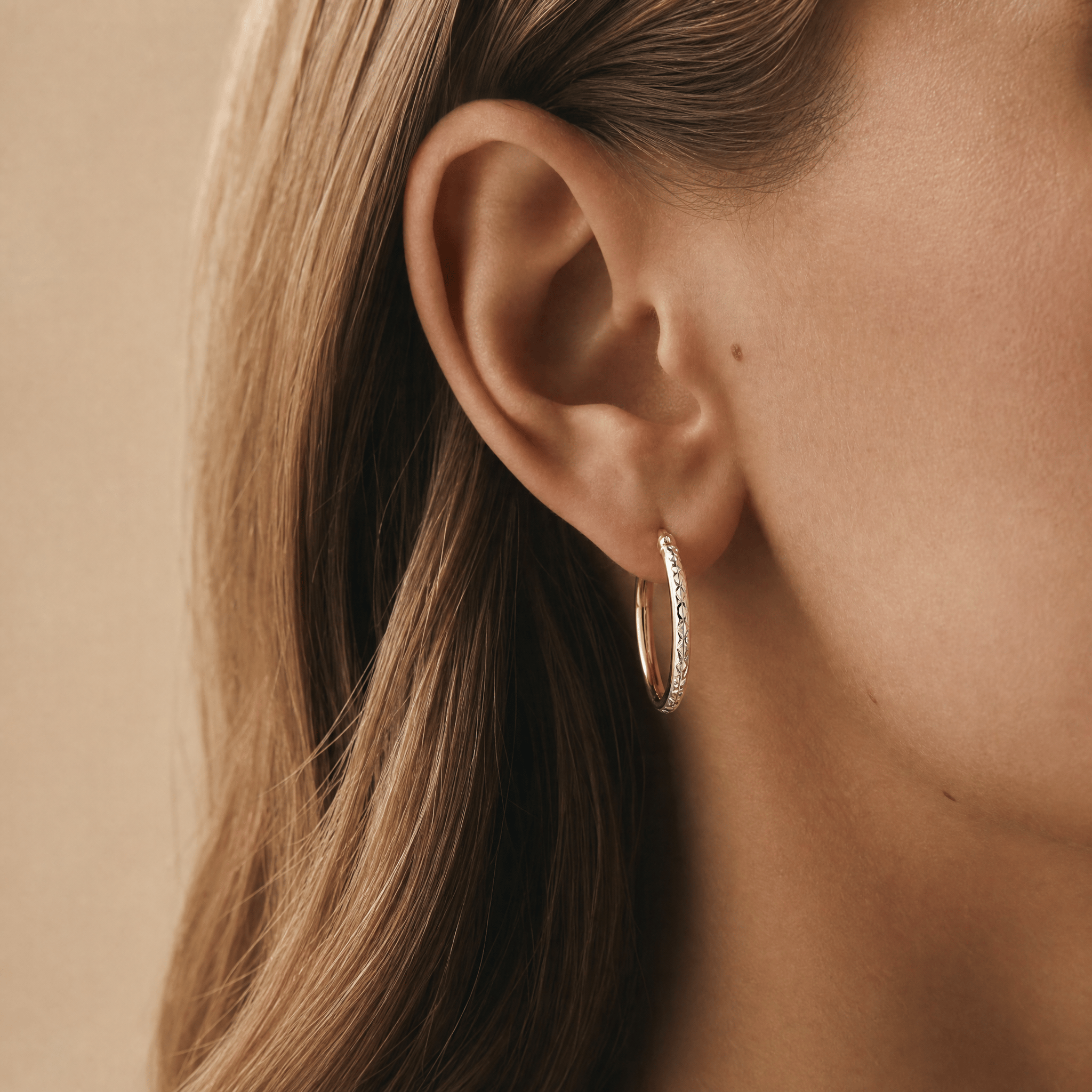 Large Diamond Cut Hoop Earrings in 9ct Yellow and White Gold